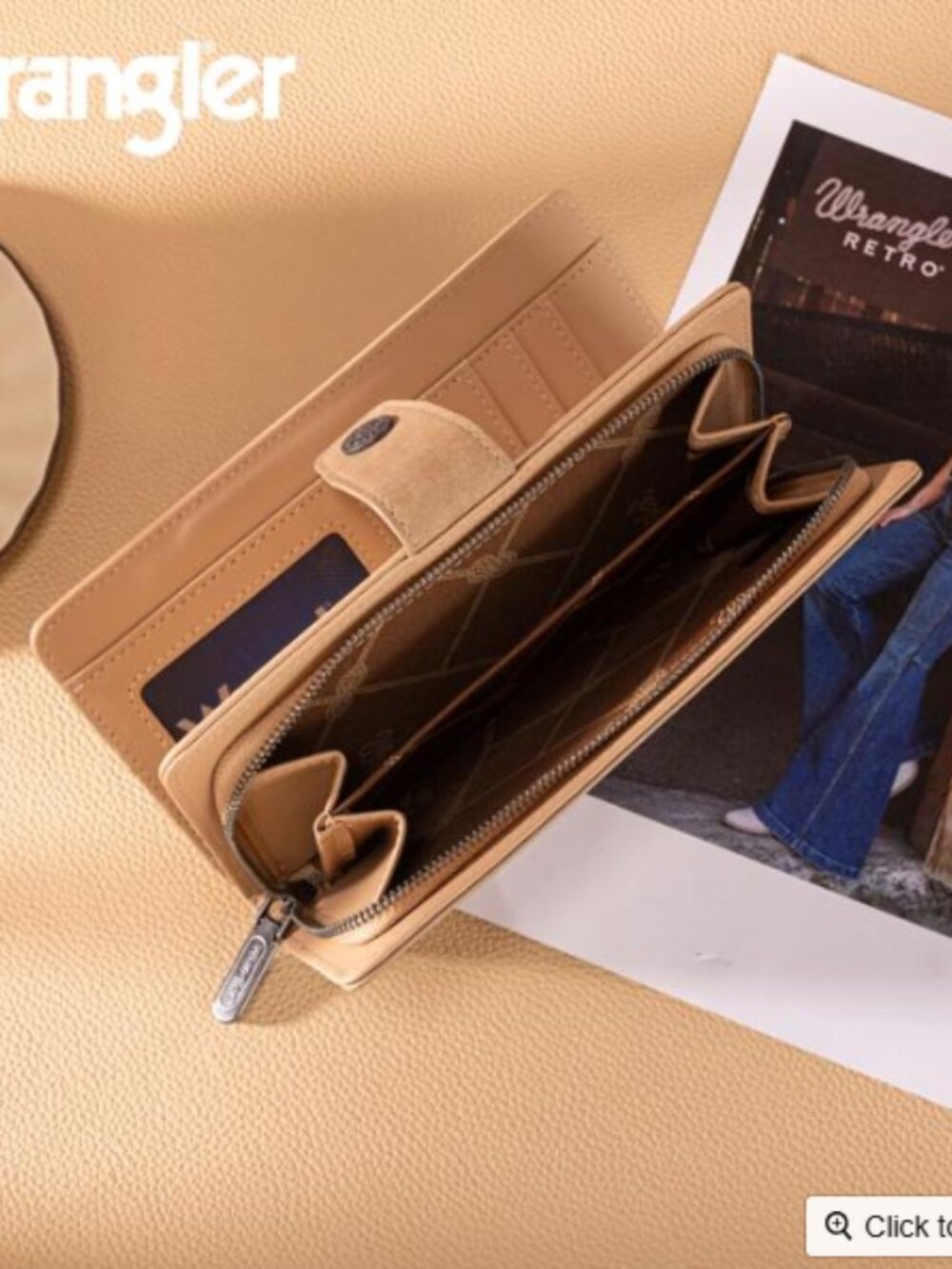 Wrangler Floral Tooled RFID Wallet Wristlet-Tan NWT - Picture 3 of 3